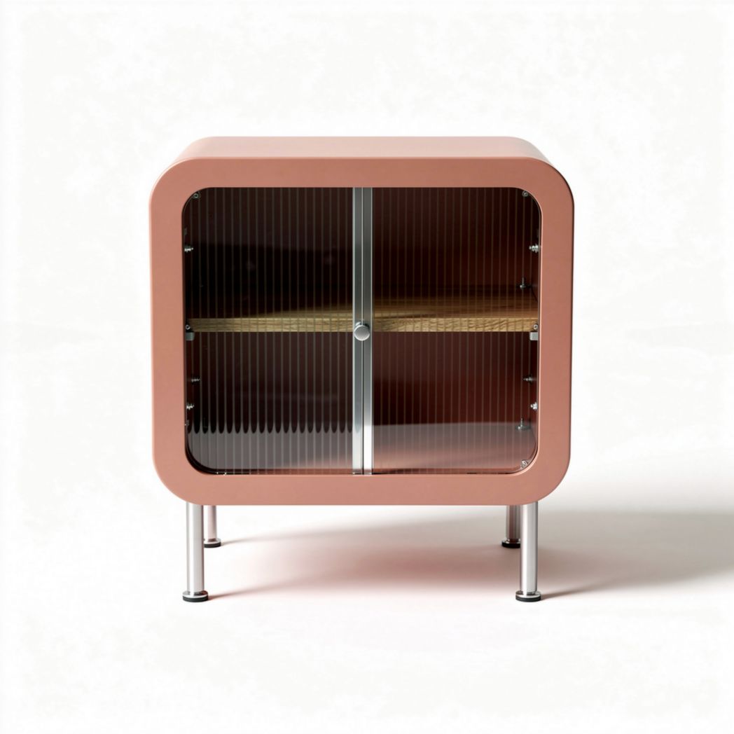 Meuble de rangement en métal rose avec étagère en bois 60 x 40 x 50cm