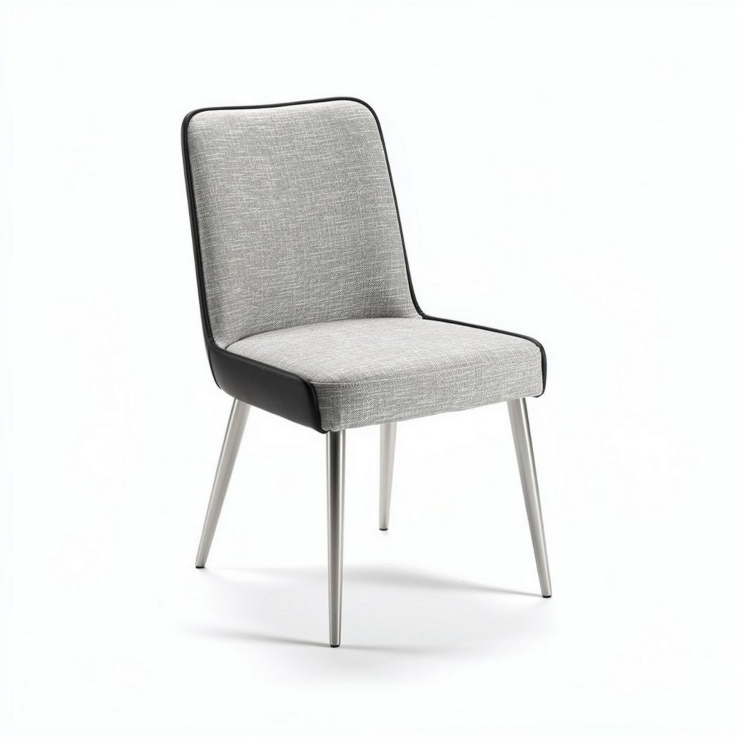 Chaise moderne en tissu gris et simili cuir noir, dimensions 45 x 45 x 85 cm