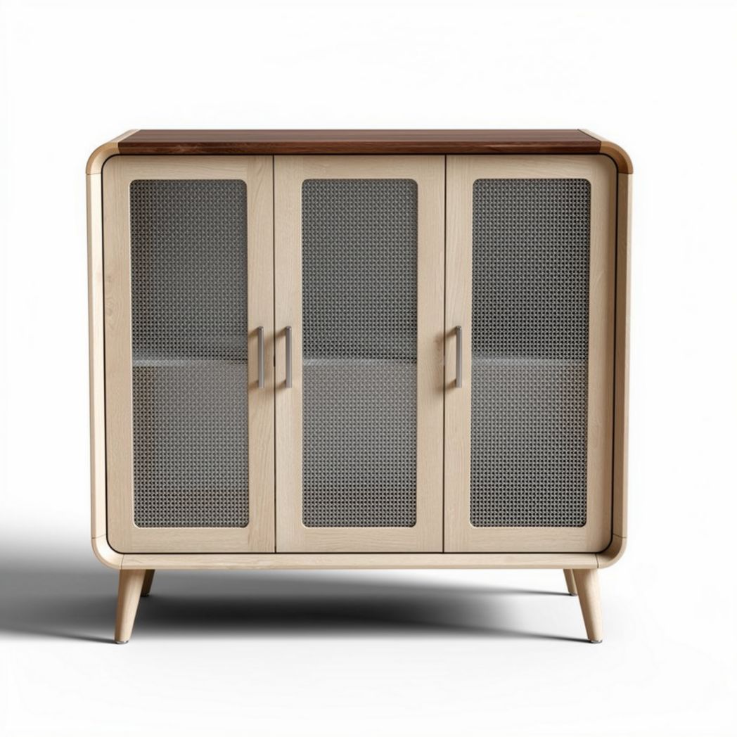 Meuble de rangement en bois et métal 90 x 45 x 100cm couleur beige