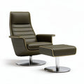 Fauteuil en simili cuir vert olive avec repose-pieds en métal 90 x 80 x 100cm