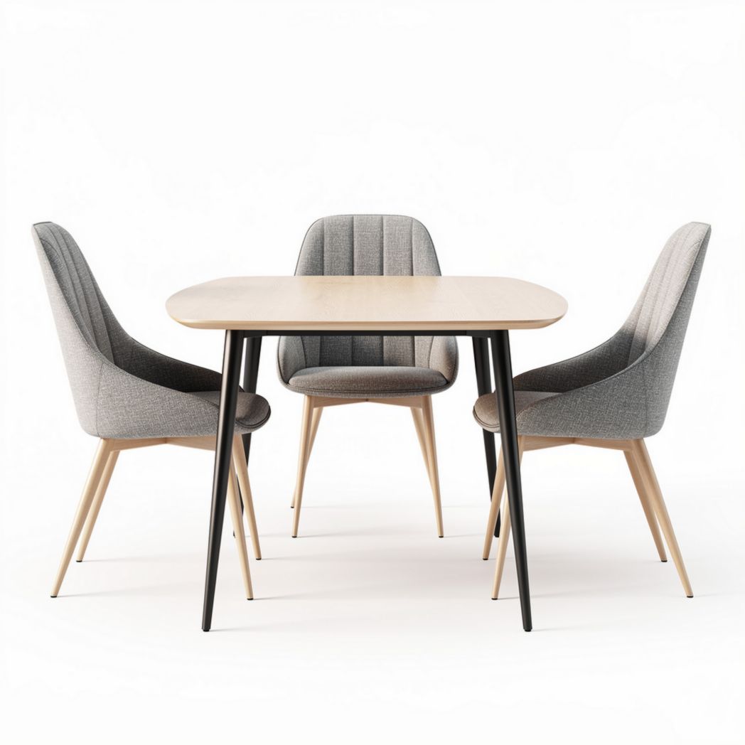 Table à manger en bois de chêne avec quatre chaises en tissu gris 120 x 80 x 75cm