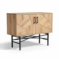 Meuble de rangement en bois clair avec portes et pieds en métal noir 100 x 40 x 80cm