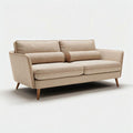 Canapé en tissu beige avec coussins et accoudoirs en bois 160 x 80 x 70cm