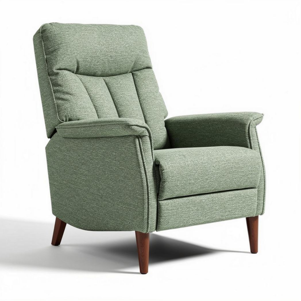 Fauteuil relax en tissu vert clair avec accoudoirs en bois 80 x 80 x 100cm