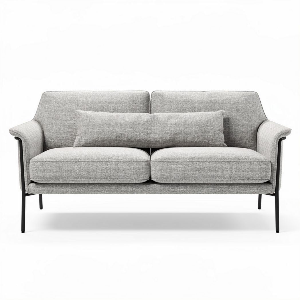 Canapé deux places en tissu gris avec structure en métal et coussins inclus 200 x 90 x 85cm