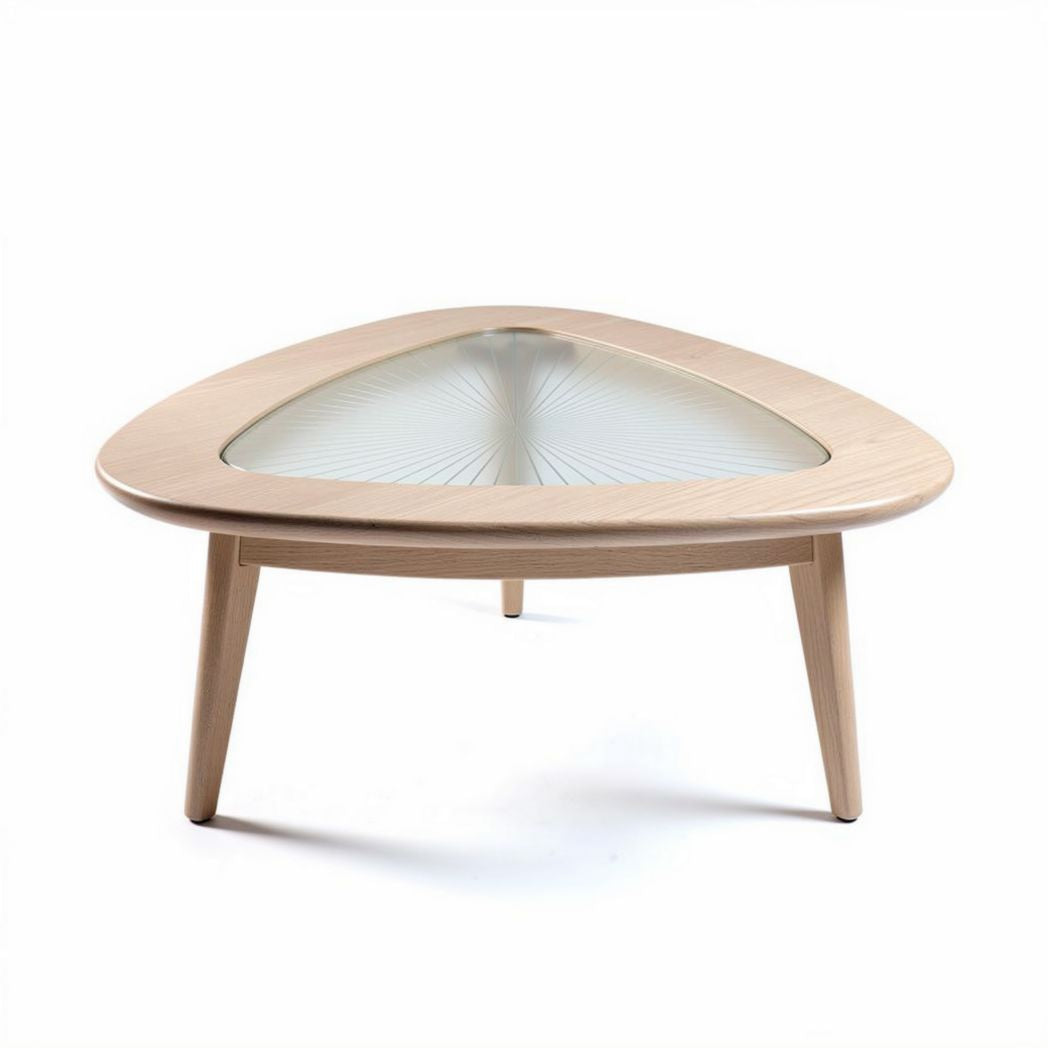 Table basse en bois clair avec plateau en verre de 80 x 80 x 30cm