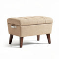 Pouf de rangement en tissu beige 80 x 40 x 45cm avec pieds en bois