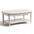 Table basse en bois blanc ovalisée avec étagère inférieure 120 x 60 x 45cm