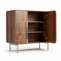 Meuble de rangement en bois noyer avec portes en métal 60 x 40 x 85cm